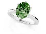 Fancy Green Oval Cut Diamond Solitaire Engagement Ring Set in Silver with Slim Tapered Solitaire Band
