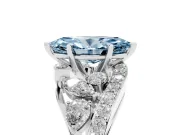 Fancy Blue Marquise Cut Diamond Halo Ring Set in White gold with Marquise and Pavé Band in Prong Setting