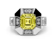 Fancy Yellow Asscher Cut Diamond Milgrain Halo Ring Set in White gold with Split Shank