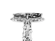 Marquise Leaf Halo Engagement Ring Setting for a Black Center | Bezel Accents | Sterling Silver