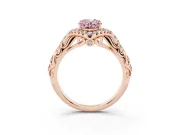 Oval Hidden Halo Filigree Engagement Ring Setting for a Fancy Pink Lab-Grown Diamond | Rose Gold
