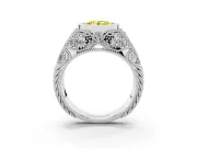 Fancy Yellow Round Cut Diamond Bezel Ring Set in Silver with Milgrain Accent Band