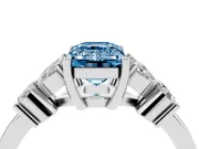 Fancy Blue Emerald Cut Diamond Floral Cluster Ring Set in White gold with Marquise Petals and Prong Setting