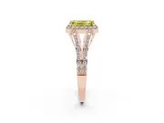 Emerald Cut Halo Engagement Ring Setting for a Fancy Yellow Lab-Grown Diamond | V-Split Pavé Band | Rose Gold