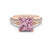 Princess Cut Split Shank Engagement Ring Setting for a Fancy Pink Lab-Grown Diamond | Pave Band | Rose Gold