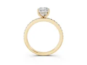 Cushion Cut Diamond Pavé Band Ring Set in Yellow gold with Prong-Set Center Stone