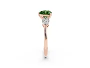 Fancy Green Three-Stone Heart Cut Diamond Ring Set in Rose gold with Pear Side Stones and Prong Setting