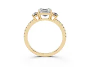 Asscher Cut Three Stone Engagement Ring Setting | Pave Shoulders | Yellow Gold