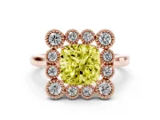 Cushion Cut Milgrain Cluster Halo Engagement Ring Setting for a Fancy Yellow Lab-Grown Diamond | Plain Band | Rose Gold