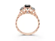 Fancy Black Emerald Cut Diamond Three-Stone Ring Set in Rose gold with Braided Band