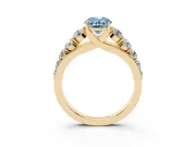 Oval Graduated Side Stone Engagement Ring Setting for a Fancy Blue Lab-Grown Diamond | Flat Top Band | Yellow Gold