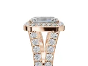 Emerald Cut Halo Pavé Engagement Ring Setting | Narrow Split Shank | Rose Gold