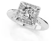 Princess Cut Diamond Halo Engagement Ring Set in Silver with Plain Split Shank and Prong Setting