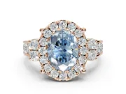 Oval Halo Engagement Ring Setting for a Fancy Blue Lab-Grown Diamond | Side Clusters | Rose Gold