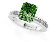 Fancy Green Radiant Cut Diamond Solitaire Ring Set in White gold with Channel-Set Baguette Band and Prong Setting