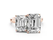 Emerald Cut and Emerald Cut Toi Moi Ring Set in Rose gold with Prong Setting