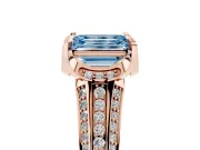 Fancy Blue Emerald Cut Diamond Pavé Split Shank Solitaire Ring Set in Rose gold with Prong Setting
