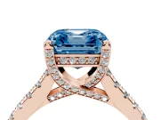 Asscher Cut Hidden Halo Pave Engagement Ring Setting for a Fancy Blue Lab-Grown Diamond | Claw Prongs | Rose Gold
