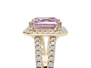 Asscher Cut Halo Split Shank Engagement Ring Setting for a Fancy Pink Lab-Grown Diamond | Pavé Shoulders | Yellow Gold
