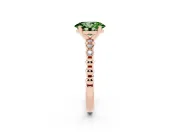 Fancy Green Oval Cut Diamond Solitaire Engagement Ring Set in Rose gold with Bezel Accents on Beaded Band