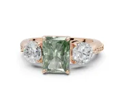 Radiant Cut Three Stone Engagement Ring Setting for a Fancy Green Lab-Grown Diamond | Tapered Pave Band | Rose Gold