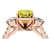Fancy Yellow Three-Stone Radiant Cut Diamond Pavé Band Ring Set in Rose gold with Prong-Set Trio