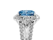 Fancy Blue Radiant Cut Diamond Halo Split Shank Engagement Ring Set in Silver with Prong-Held Center Stone