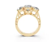 Round Three Stone Engagement Ring Setting | Beaded Shoulders | Yellow Gold