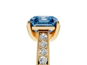 Asscher Cut Hidden Halo Engagement Ring Setting for a Fancy Blue Lab-Grown Diamond | Milgrain Pave | Yellow Gold