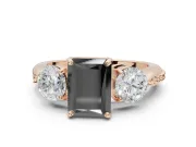 Radiant Cut Three Stone Engagement Ring Setting for a Black Center | Tapered Pavé Band | Rose Gold