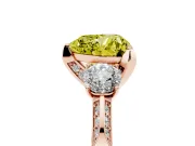 Heart-Shaped Hidden Halo Three Stone Engagement Ring Setting for a Fancy Yellow Lab-Grown Diamond | Rose Gold
