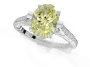 Oval Vintage Cathedral Engagement Ring Setting for a Fancy Yellow Lab-Grown Diamond | Carved Band | White Gold