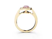 Fancy Pink Pear Cut Diamond Halo Pavé Engagement Ring Set in Yellow gold with Bezel Setting