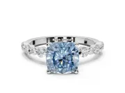 Cushion Cut Pavé Solitaire Engagement Ring Setting for a Fancy Blue Lab-Grown Diamond | Alternating Accents | White Gold