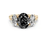 Fancy Black Oval Cut Diamond Three-Stone Ring Set in Yellow gold with Braided Band