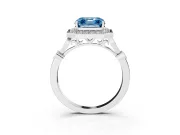Asscher Cut Vintage Halo Engagement Ring Setting for a Fancy Blue Lab-Grown Diamond | Bezel Station Shoulders | Platinum