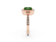 Fancy Green Radiant Cut Diamond Halo Engagement Ring Set in Rose gold with Milgrain Pavé Band