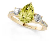 Fancy Yellow Three-Stone Pear Cut Diamond Pavé Band Ring Set in Yellow gold with Prong Setting