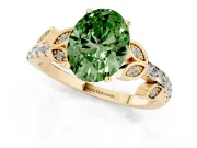 Oval Leaf Pavé Engagement Ring Setting for a Fancy Green Lab-Grown Diamond | Yellow Gold