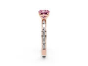 Fancy Pink Cushion Cut Diamond Solitaire Ring Set in Rose gold with Channel-Set Baguette Band and Prong Setting