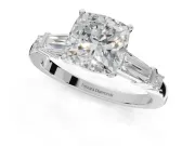 Cushion Cut Tapered Baguette Engagement Ring Setting | Bar Set Sides | Sterling Silver