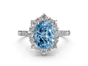 Oval Scalloped Halo Engagement Ring Setting for a Fancy Blue Lab-Grown Diamond | Single Row Pave | Sterling Silver