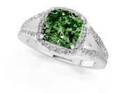 Cushion Cut Halo Engagement Ring Setting for a Fancy Green Lab-Grown Diamond | V-Split Pavé Band | Sterling Silver