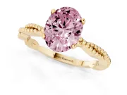 Fancy Pink Oval Cut Diamond Solitaire Ring Set in Yellow gold with Twisted Band and Bead Prong Setting