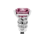 Fancy Pink Asscher Cut Diamond Cluster Engagement Ring Set in Silver with Pavé Band and Prong Setting