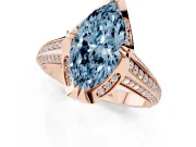 Fancy Blue Marquise Cut Diamond Pavé Split Shank Solitaire Ring Set in Rose gold with Prong Setting