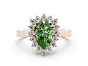 Fancy Green Pear Cut Diamond Halo Ring Set in Rose gold with Round Halo and Smooth Solitaire Band