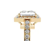 Princess Cut Diamond Halo Pavé Engagement Ring Set in Yellow gold with Bezel Setting