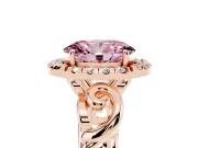 Fancy Pink Oval Cut Diamond Halo Ring Set in Rose gold with Scrollwork Band and Prong Setting
