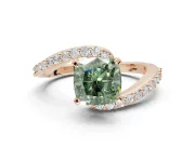 Cushion Cut Bypass Pavé Engagement Ring Setting for a Fancy Green Lab-Grown Diamond | Rose Gold
